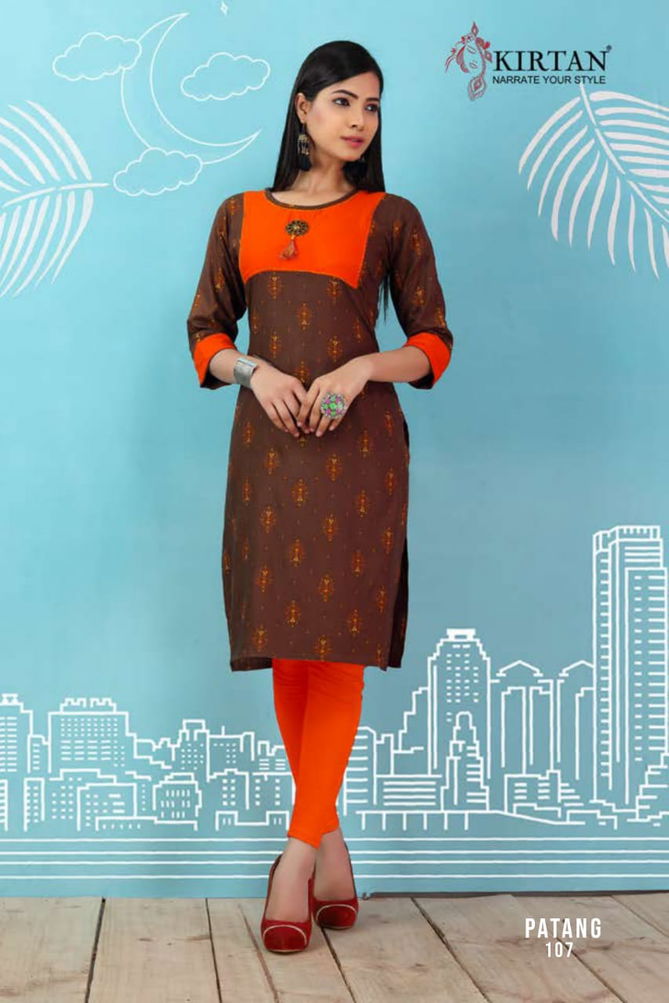 Kirtan Patang Rayon Printed Running Wear Kurti Wholesaler